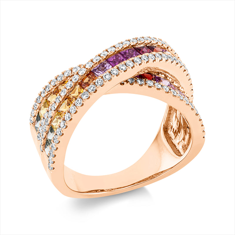 Ring mit Saphir  aus 750/-18 Karat Rotgold mit 122 Diamanten 0