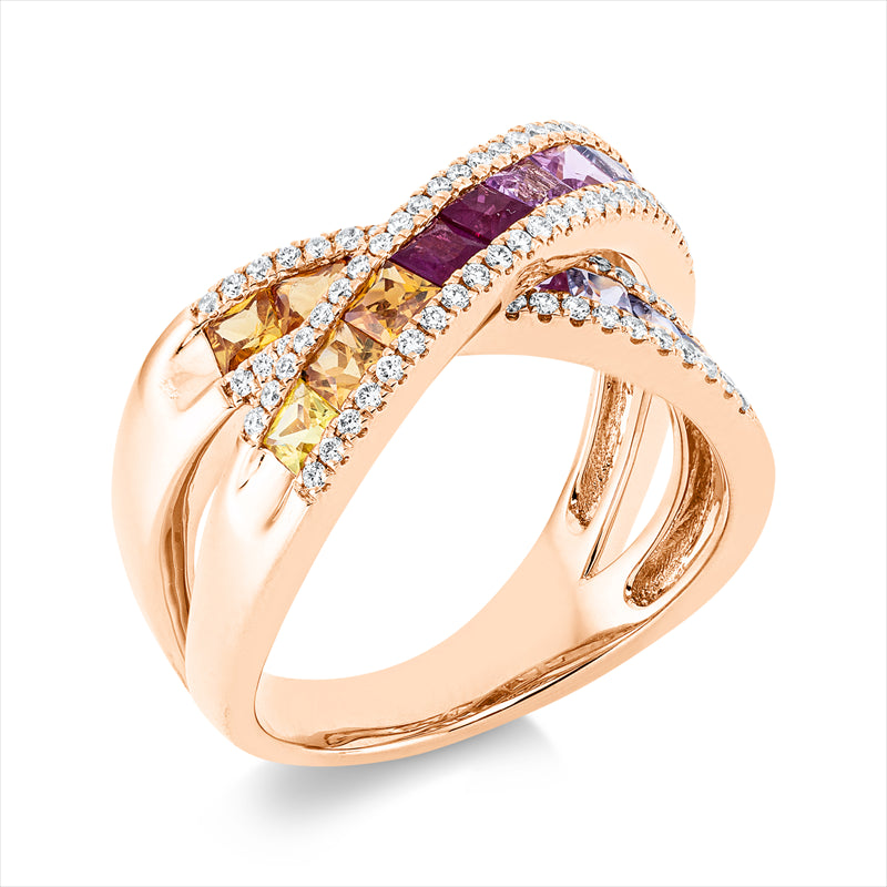 Ring mit Saphir  aus 750/-18 Karat Rotgold mit 86 Diamanten 0