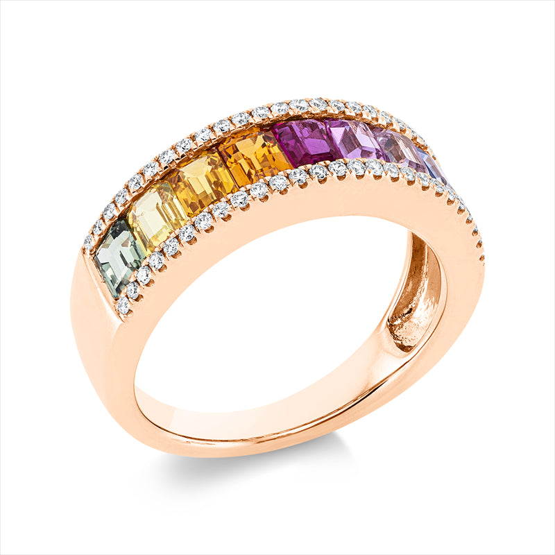 Ring mit Saphir  aus 750/-18 Karat Rotgold mit 52 Diamanten 0