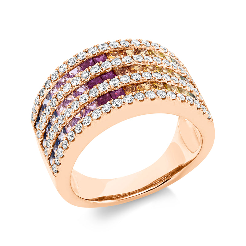 Ring mit Saphir  aus 750/-18 Karat Rotgold mit 82 Diamanten 0