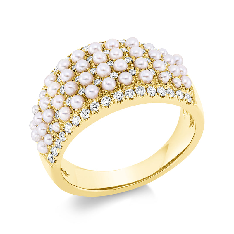 Ring   mit Zuchtperle aus 750/-18 Karat Gelbgold mit 62 Diamanten 0