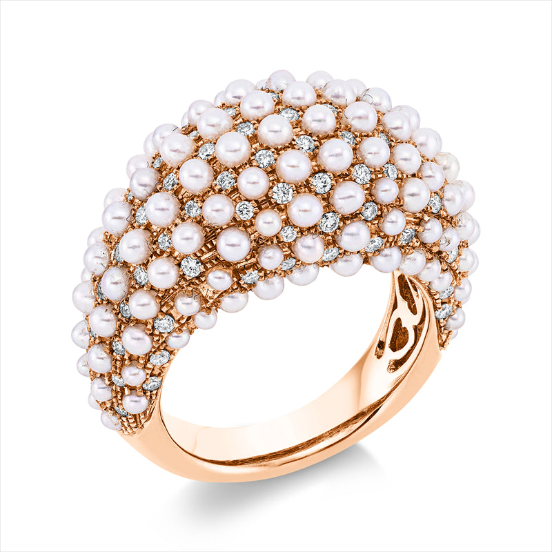 Ring   mit Zuchtperle aus 750/-18 Karat Rotgold mit 99 Diamanten 0