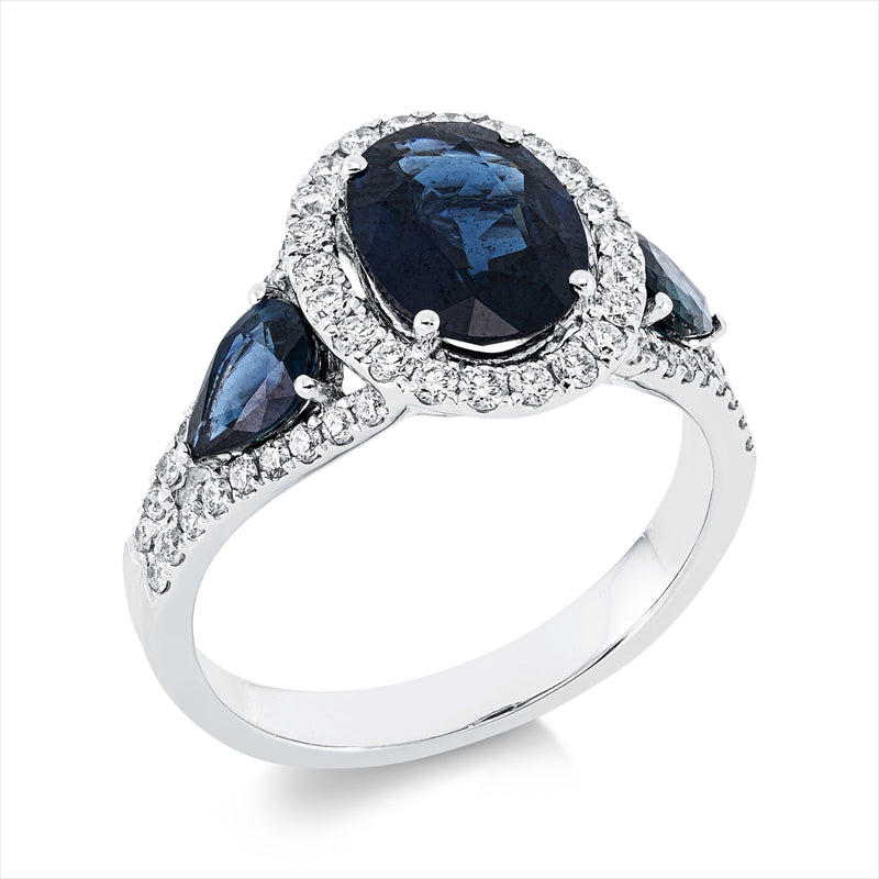 Ring mit Saphir  aus 750/-18 Karat Weißgold mit 58 Diamanten 0