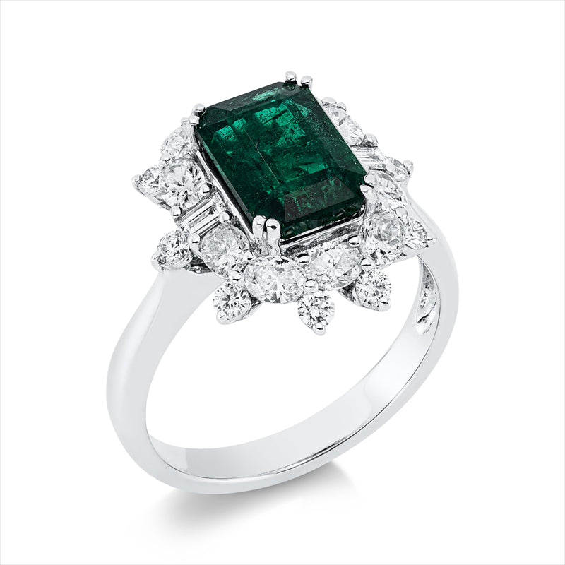Ring mit Smaragd  aus 750/-18 Karat Weißgold mit 22 Diamanten 1