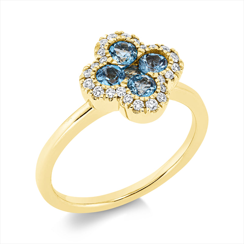 Ring mit Topas  aus 750/-18 Karat Gelbgold mit 24 Diamanten 0