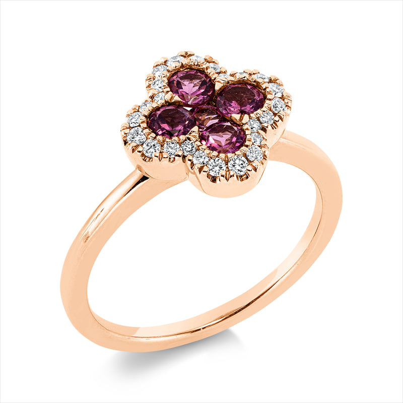 Ring mit Turmalin  aus 750/-18 Karat Rotgold mit 24 Diamanten 0