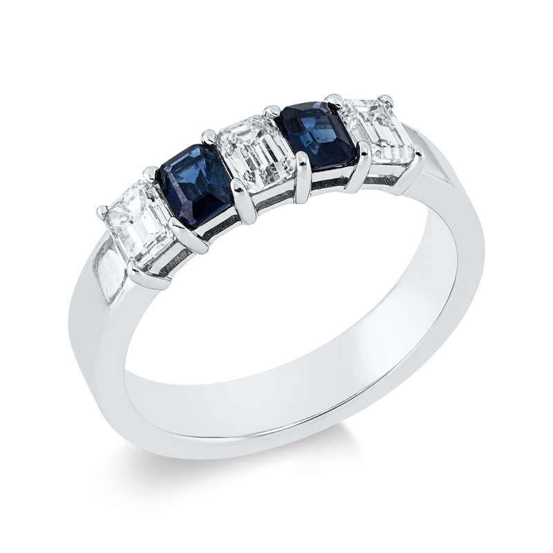 Ring mit Saphir  aus 750/-18 Karat Weißgold mit 3 Diamanten 0