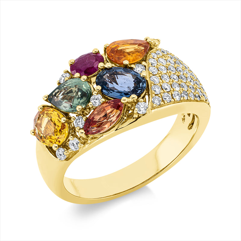 Ring mit Saphir  aus 750/-18 Karat Gelbgold mit 61 Diamanten 0