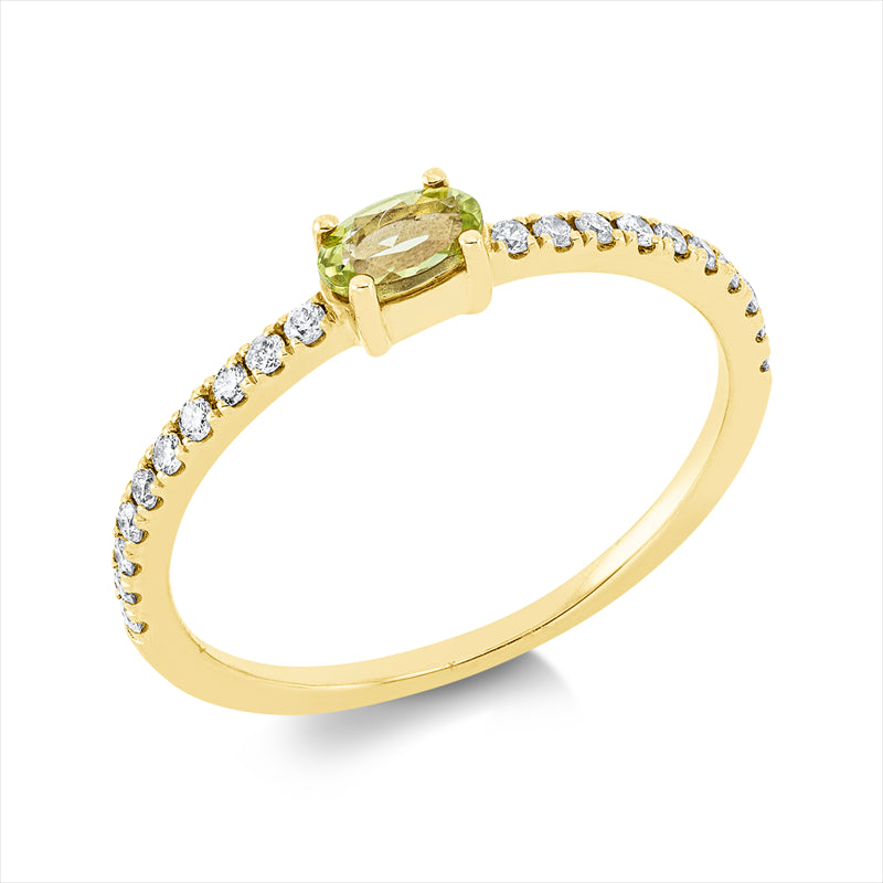 Ring mit Peridot  aus 750/-18 Karat Gelbgold mit 20 Diamanten 0