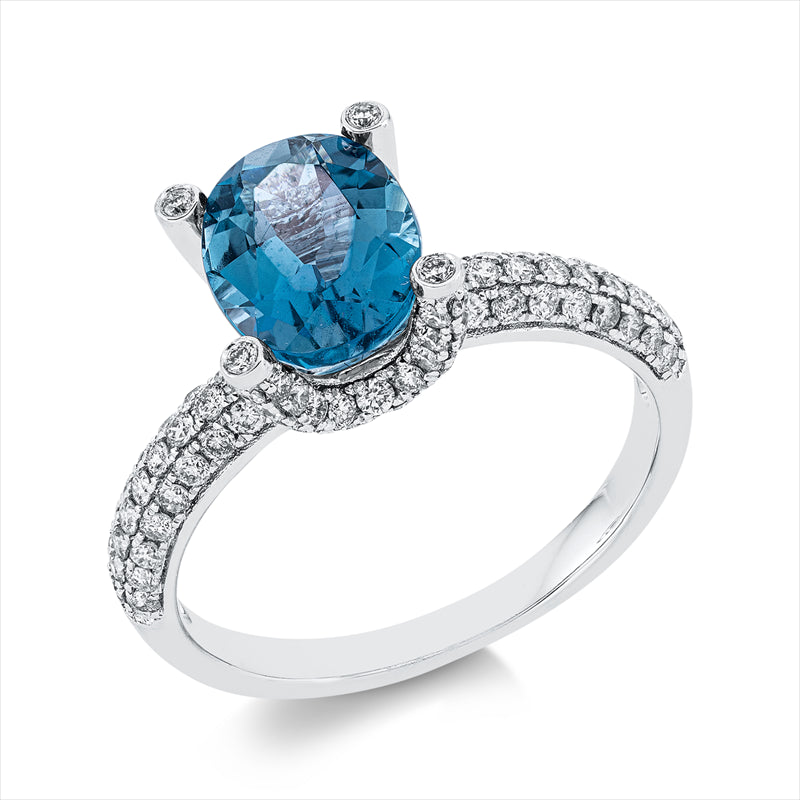 Ring mit Topas  aus 750/-18 Karat Weißgold mit 96 Diamanten 0
