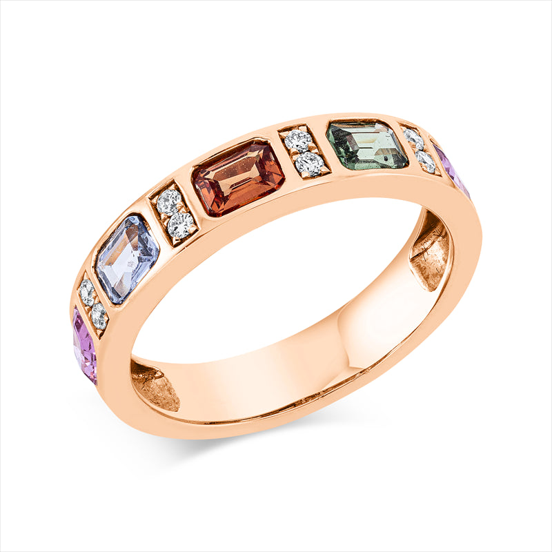 Ring mit Saphir  aus 750/-18 Karat Rotgold mit 8 Diamanten 0