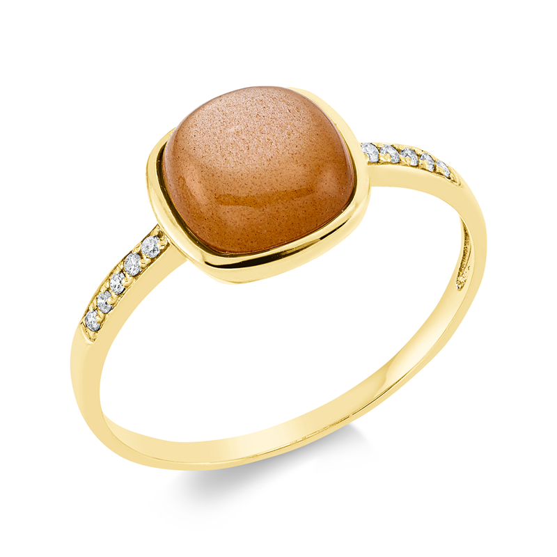 Ring mit Mondstein  aus 750/-18 Karat Gelbgold mit 10 Diamanten 0