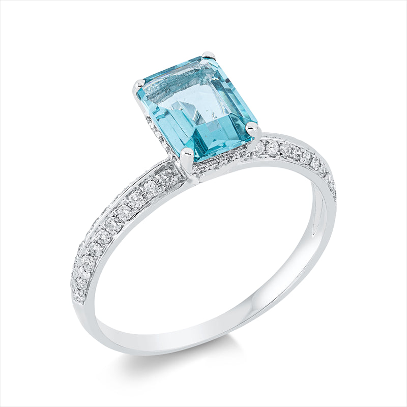 Ring mit Topas  aus 585/-14 Karat Weißgold mit 62 Diamanten 0