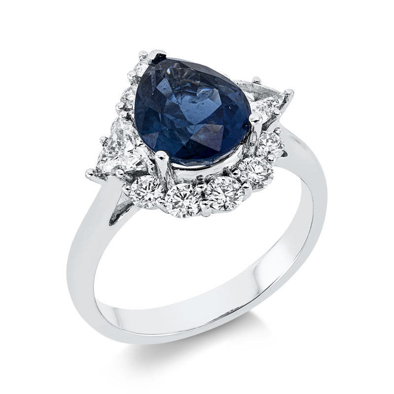 Ring mit Saphir  aus 750/-18 Karat Weißgold mit 12 Diamanten 0