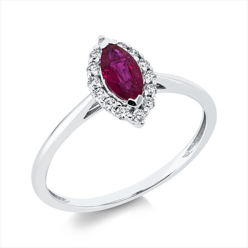 Ring mit Rubin  aus 750/-18 Karat Weißgold mit 14 Diamanten 0