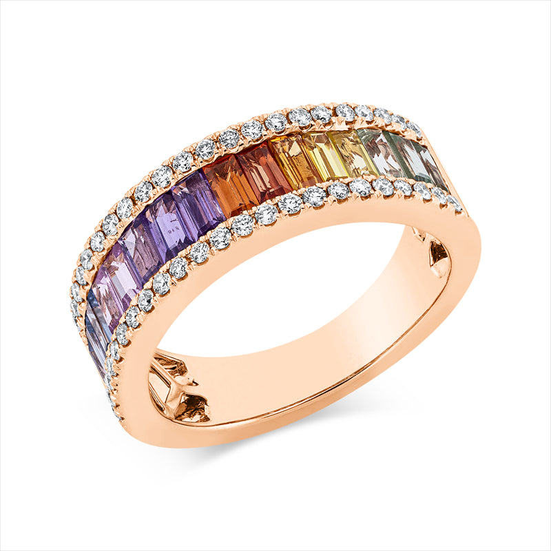 Ring mit Saphir  aus 750/-18 Karat Rotgold mit 46 Diamanten 0