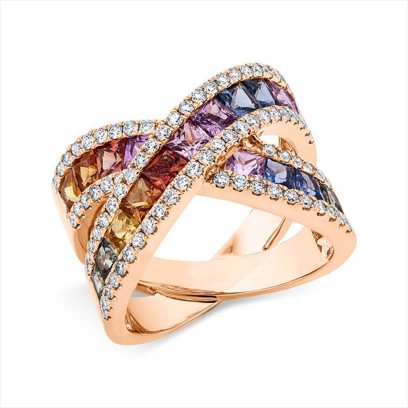 Ring mit Saphir  aus 750/-18 Karat Rotgold mit 82 Diamanten 0