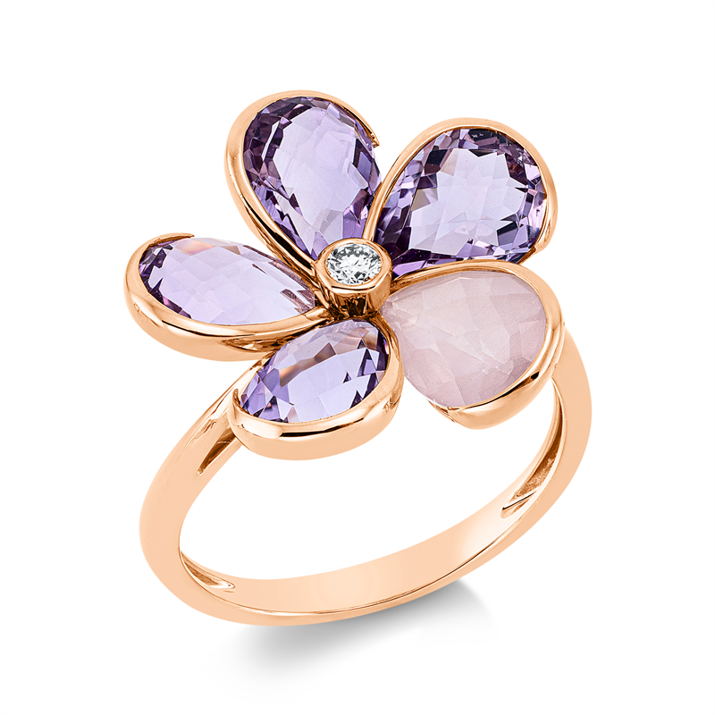 Ring mit Quarz  aus 750/-18 Karat Rotgold mit 1 Diamant 0
