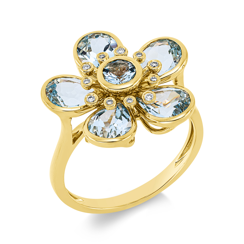 Ring mit Topas  aus 750/-18 Karat Gelbgold mit 11 Diamanten 0