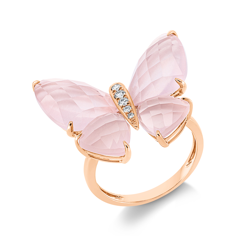 Ring mit Quarz  aus 750/-18 Karat Rotgold mit 5 Diamanten 0