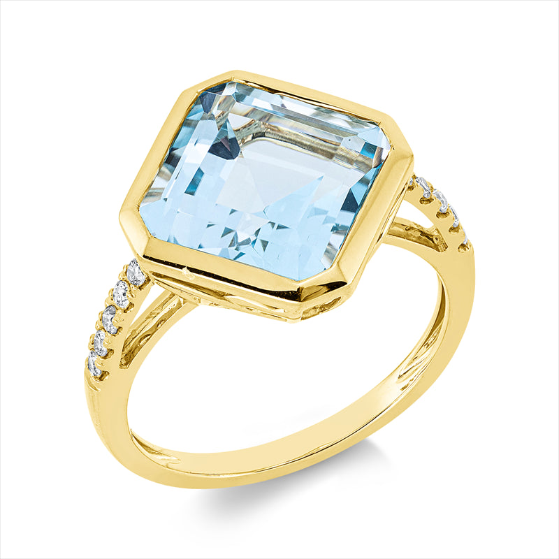 Ring mit Topas  aus 750/-18 Karat Gelbgold mit 10 Diamanten 0