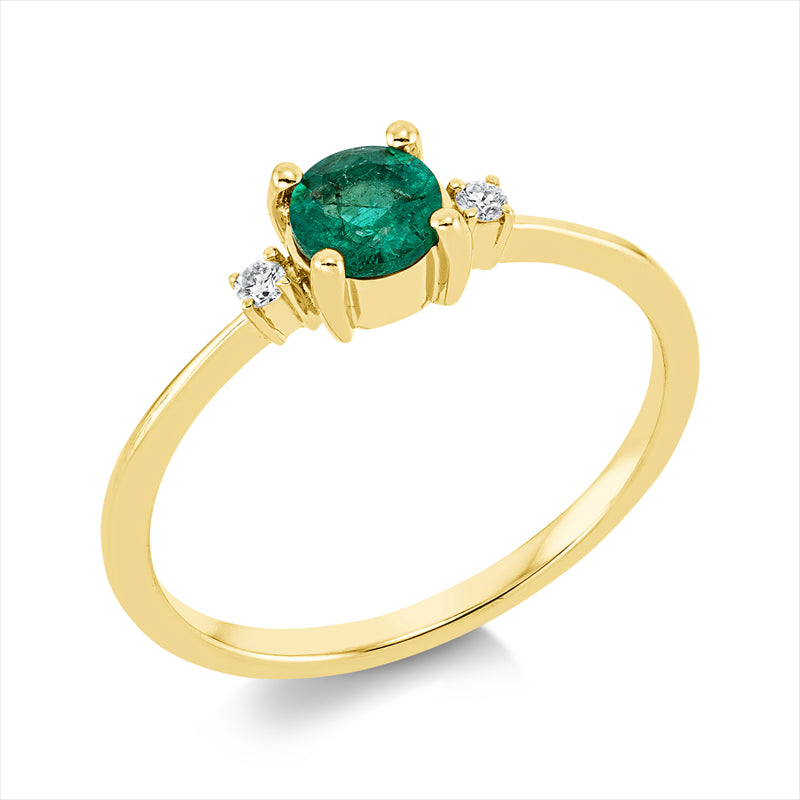 Ring mit Smaragd  aus 750/-18 Karat Gelbgold mit 2 Diamanten 0