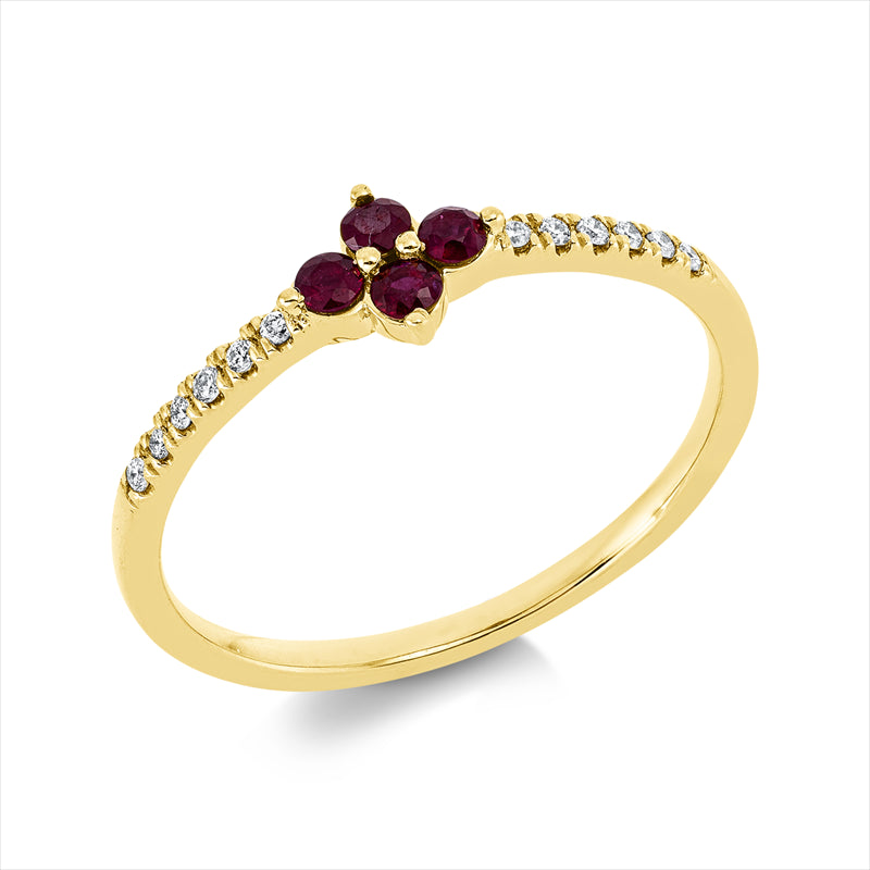 Ring mit Rubin  aus 750/-18 Karat Gelbgold mit 12 Diamanten 0