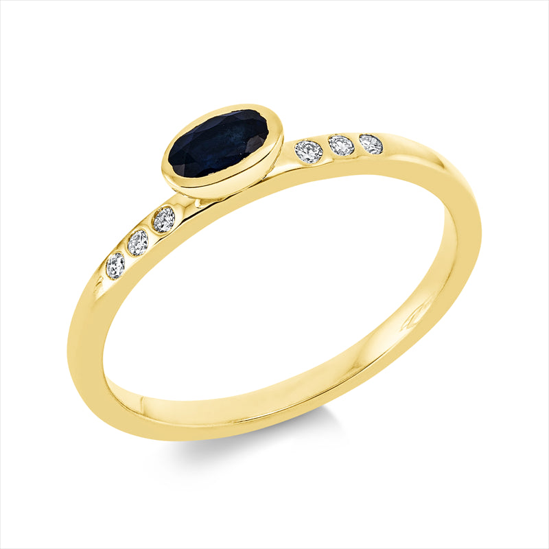 Ring mit Saphir  aus 750/-18 Karat Gelbgold mit 6 Diamanten 0