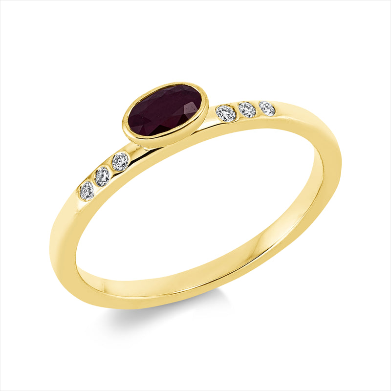 Ring mit Rubin  aus 750/-18 Karat Gelbgold mit 6 Diamanten 0