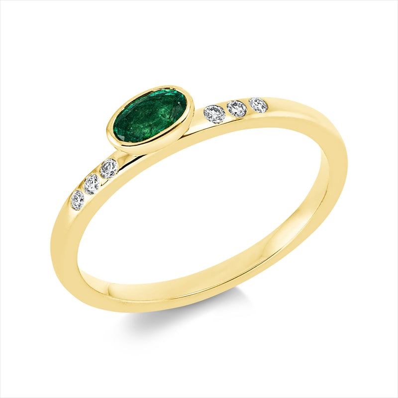 Ring mit Smaragd  aus 750/-18 Karat Gelbgold mit 6 Diamanten 0