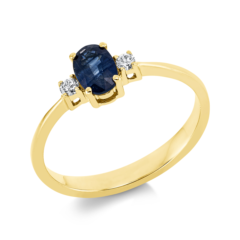 Ring mit Saphir  aus 750/-18 Karat Gelbgold mit 2 Diamanten 0