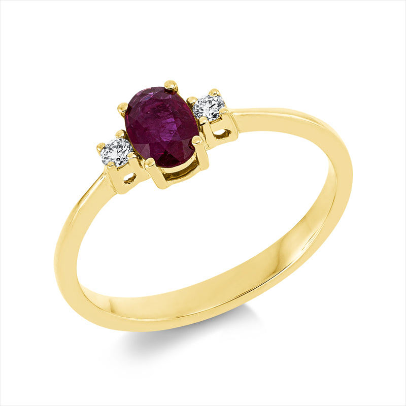 Ring mit Rubin  aus 750/-18 Karat Gelbgold mit 2 Diamanten 0