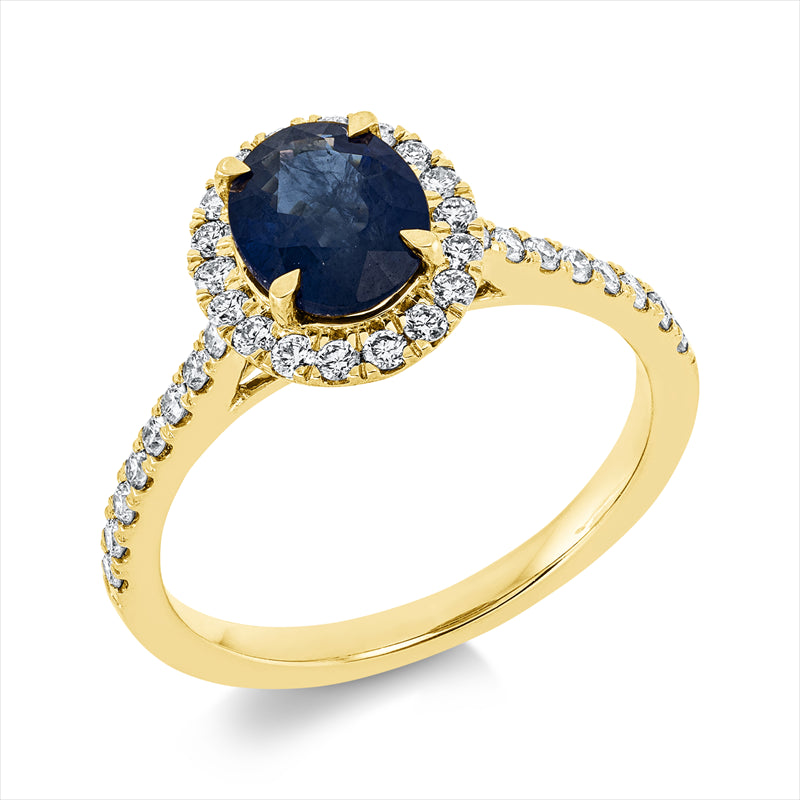 Ring mit Saphir  aus 750/-18 Karat Gelbgold mit 34 Diamanten 0