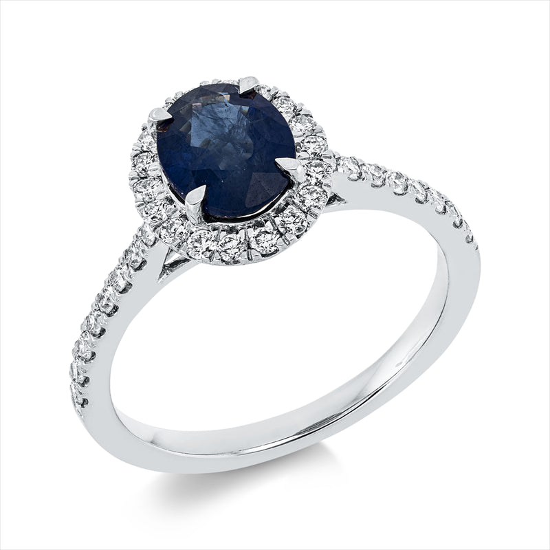 Ring mit Saphir  aus 750/-18 Karat Weißgold mit 34 Diamanten 0