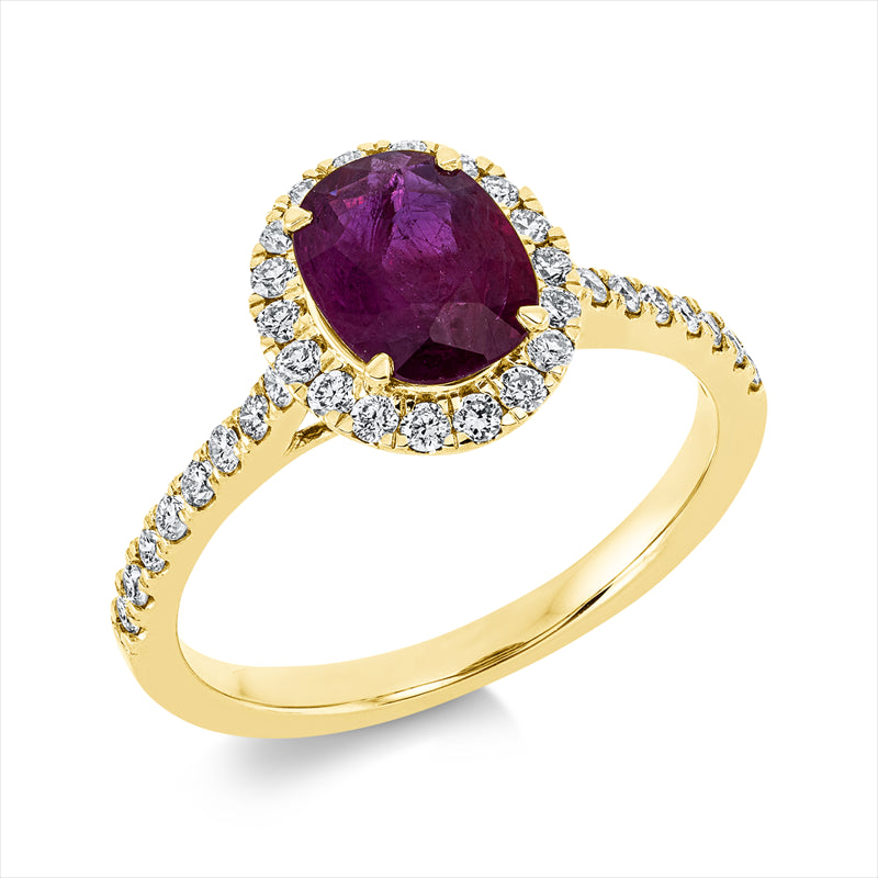 Ring mit Rubin  aus 750/-18 Karat Gelbgold mit 34 Diamanten 0