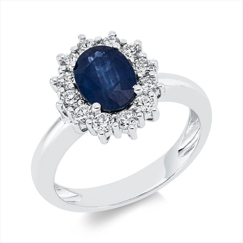 Ring mit Saphir  aus 750/-18 Karat Weißgold mit 12 Diamanten 0
