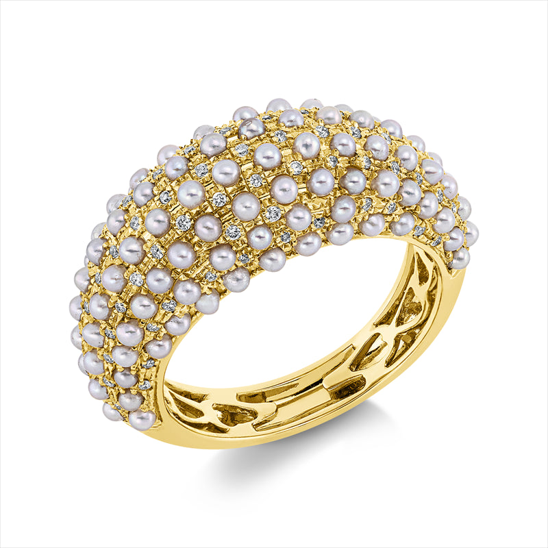 Ring   mit Zuchtperle aus 750/-18 Karat Gelbgold mit 82 Diamanten 0