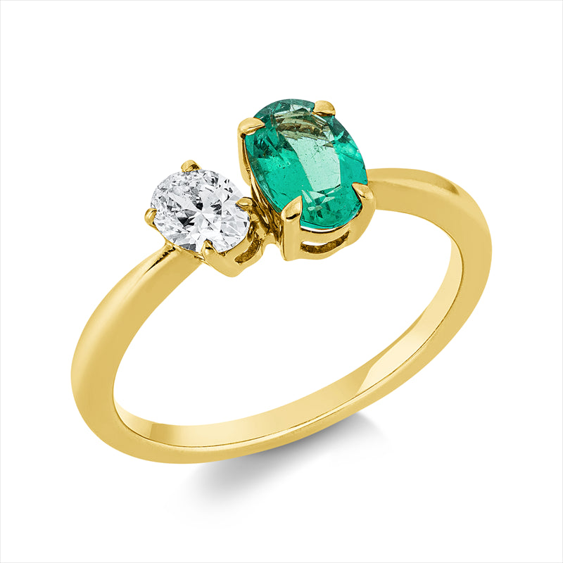 Ring mit Smaragd  aus 750/-18 Karat Gelbgold mit 1 Diamant 0