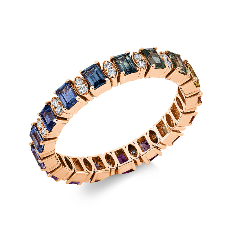 Ring mit Saphir  aus 750/-18 Karat Rotgold mit 34 Diamanten 0