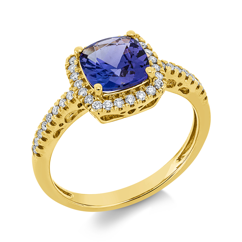 Ring mit Tansanit  aus 750/-18 Karat Gelbgold mit 40 Diamanten 0