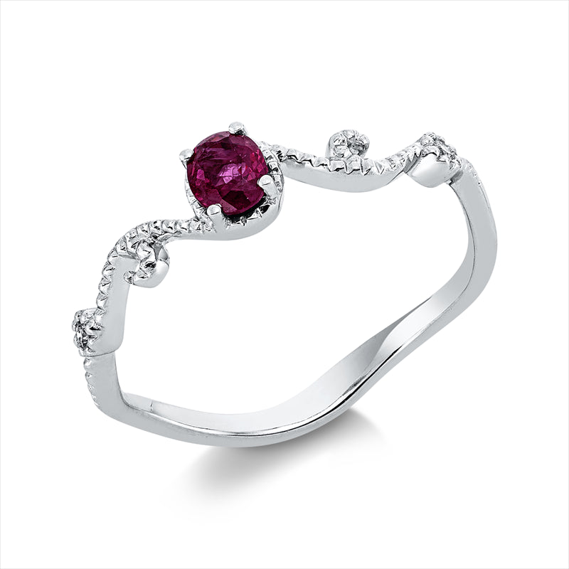 Ring mit Rubin  aus 750/-18 Karat Weißgold mit 2 Diamanten 0