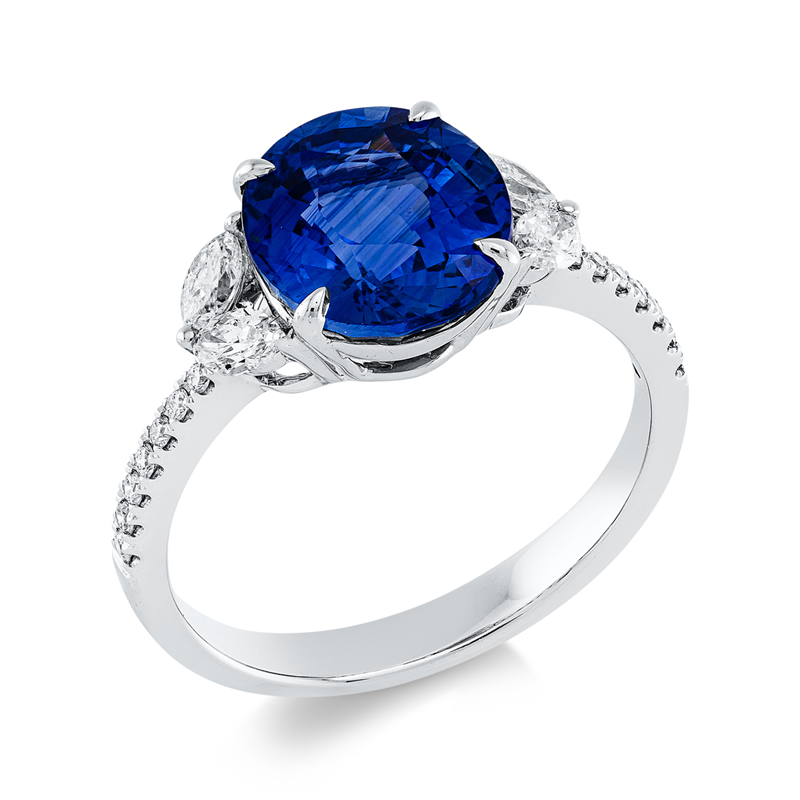 Ring mit Saphir  aus 750/-18 Karat Weißgold mit 18 Diamanten 0