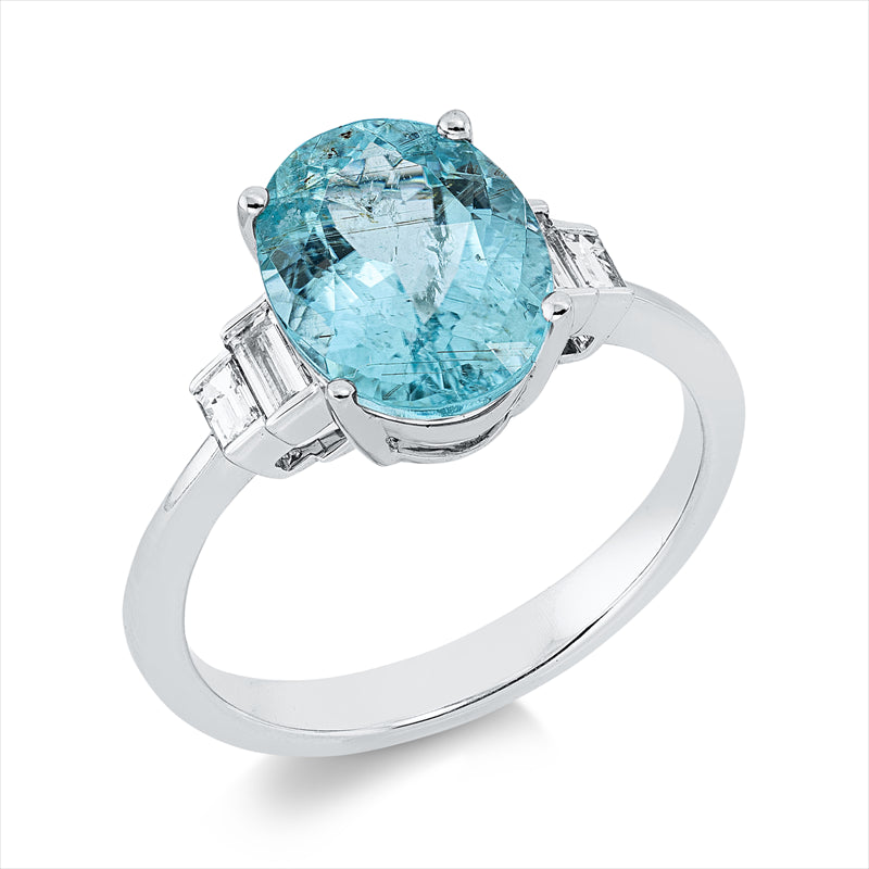Ring mit Paraiba  aus 750/-18 Karat Weißgold mit 4 Diamanten 0