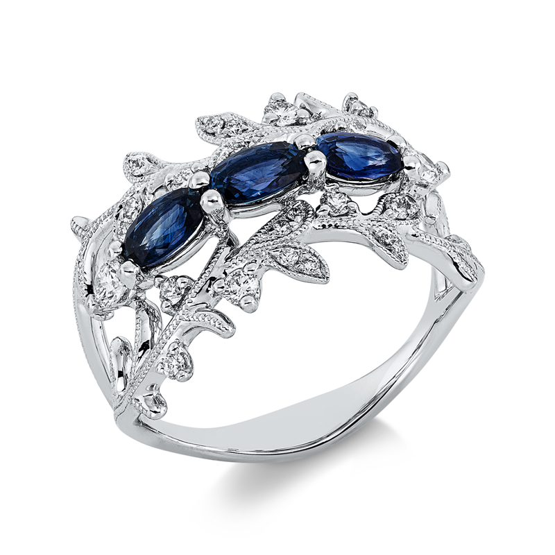 Ring mit Saphir  aus 750/-18 Karat Weißgold mit 24 Diamanten 0