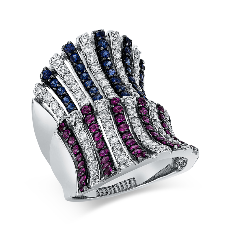 Ring mit Rubin  aus 750/-18 Karat Weißgold mit 82 Diamanten 1
