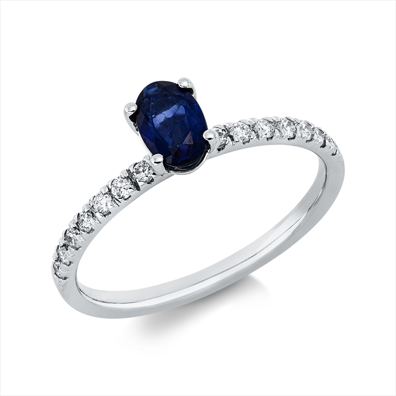 Ring mit Saphir  aus 585/-14 Karat Weißgold mit 14 Diamanten 0