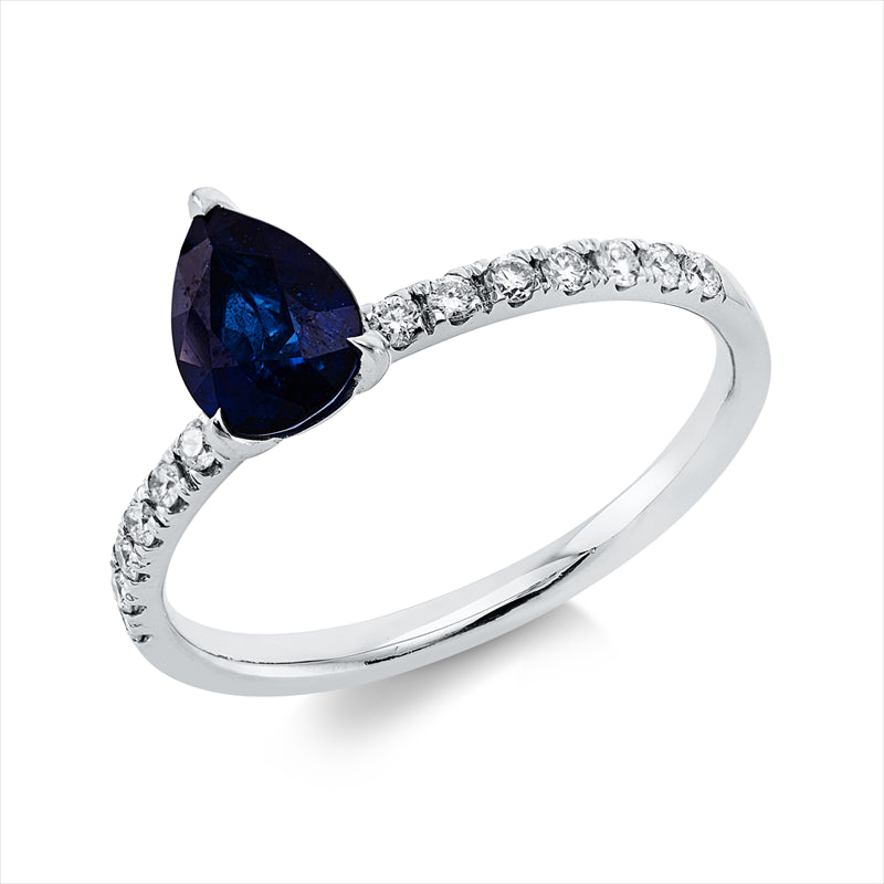 Ring mit Saphir  aus 750/-18 Karat Weißgold mit 14 Diamanten 0
