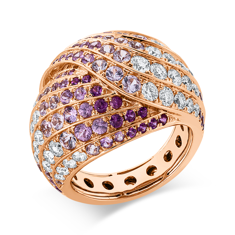 Ring mit Saphir  aus 750/-18 Karat Rotgold mit 47 Diamanten 1
