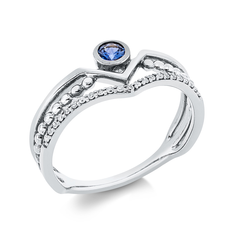 Ring mit Saphir  aus 750/-18 Karat Weißgold mit 23 Diamanten 0