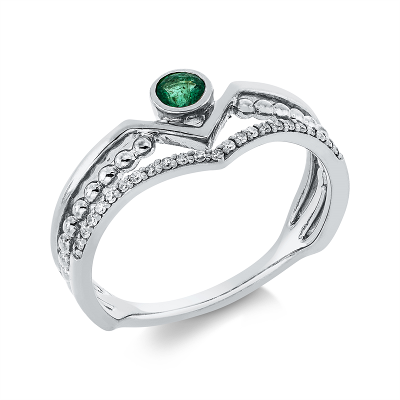 Ring mit Smaragd  aus 750/-18 Karat Weißgold mit 23 Diamanten 0